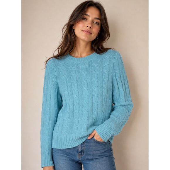 Joie Sweaters - Joie Womens Light Blue 100% Cashmere Cable Knit Crew Neck Sweater Size Small NEW